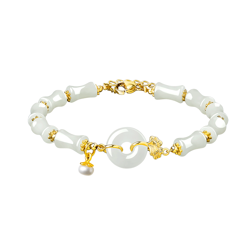 和田玉杏福平安扣幸运相扣手链