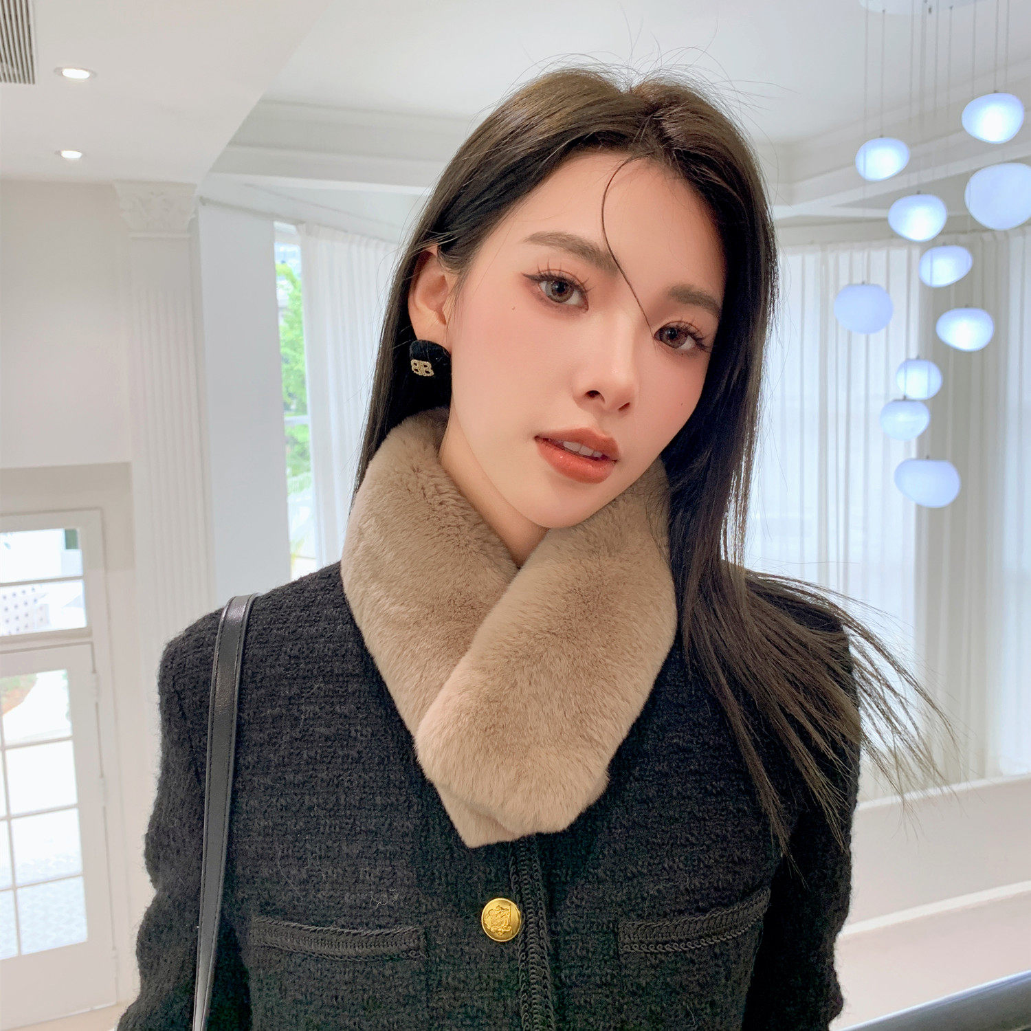 清仓獭兔毛围脖女秋冬季优雅磁扣韩版百搭真兔毛皮草毛围领青年小