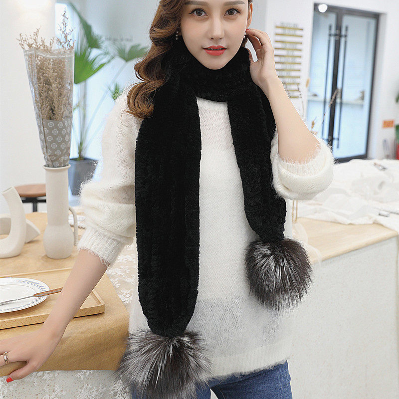 处理韩国高端皮草围巾长款女獭兔毛围巾银狐毛球皮草围脖双面
