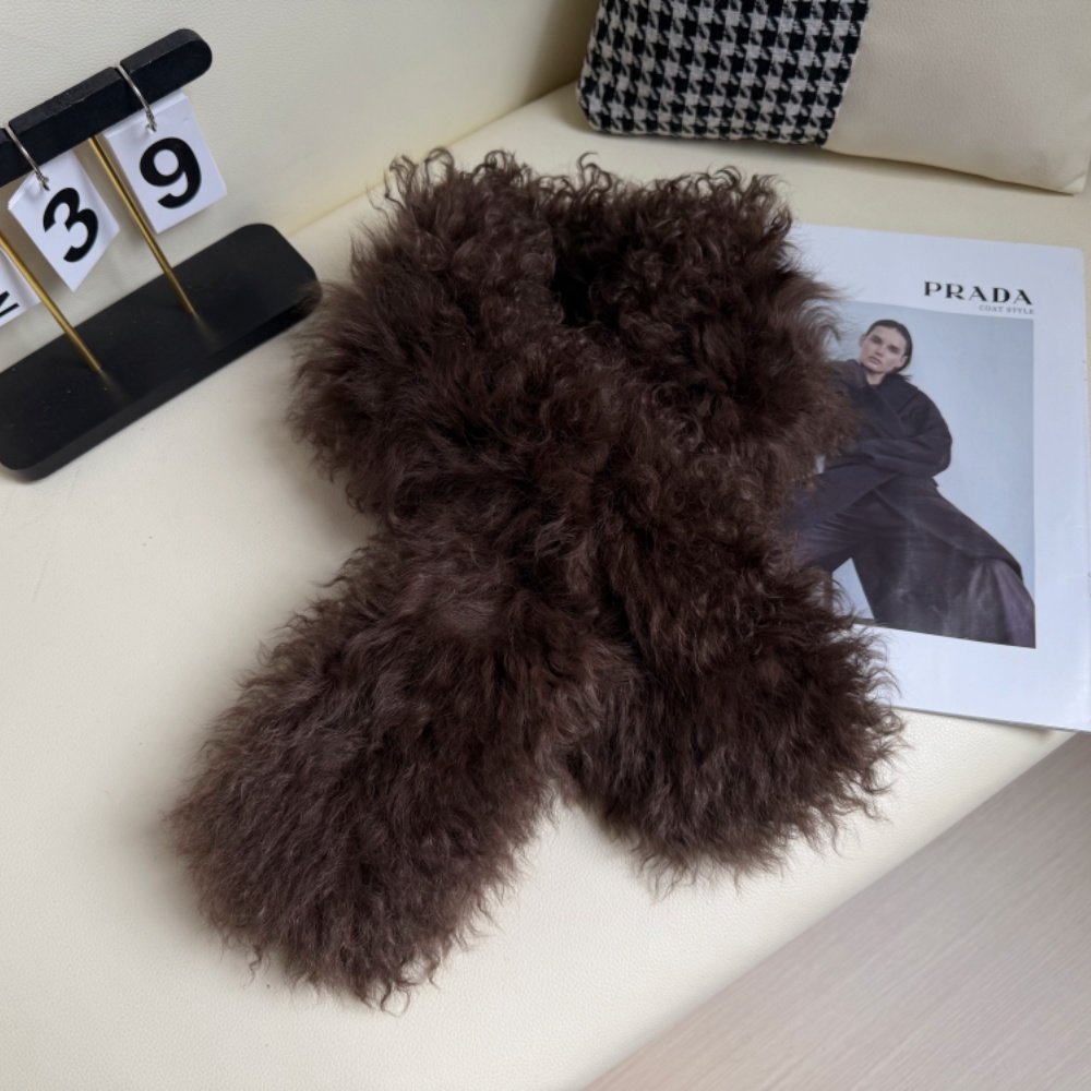 高奢山羊绒皮毛一体围巾女冬季保暖百搭双面皮草穿孔围脖毛毛领子