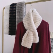 新款 奢级中古咖色拼接水貂皮草围巾女秋冬季 双面毛加长皮草毛围脖