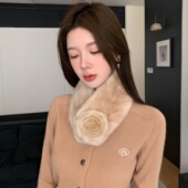 秋冬真水貂毛围巾女貂皮拼接保暖山茶花围脖磁吸扣紫荆花皮草毛领