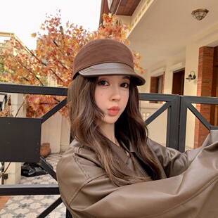 秋冬反绒鸭舌帽子女 柔软绵羊皮真皮气质平顶帽 休闲显脸小男女款