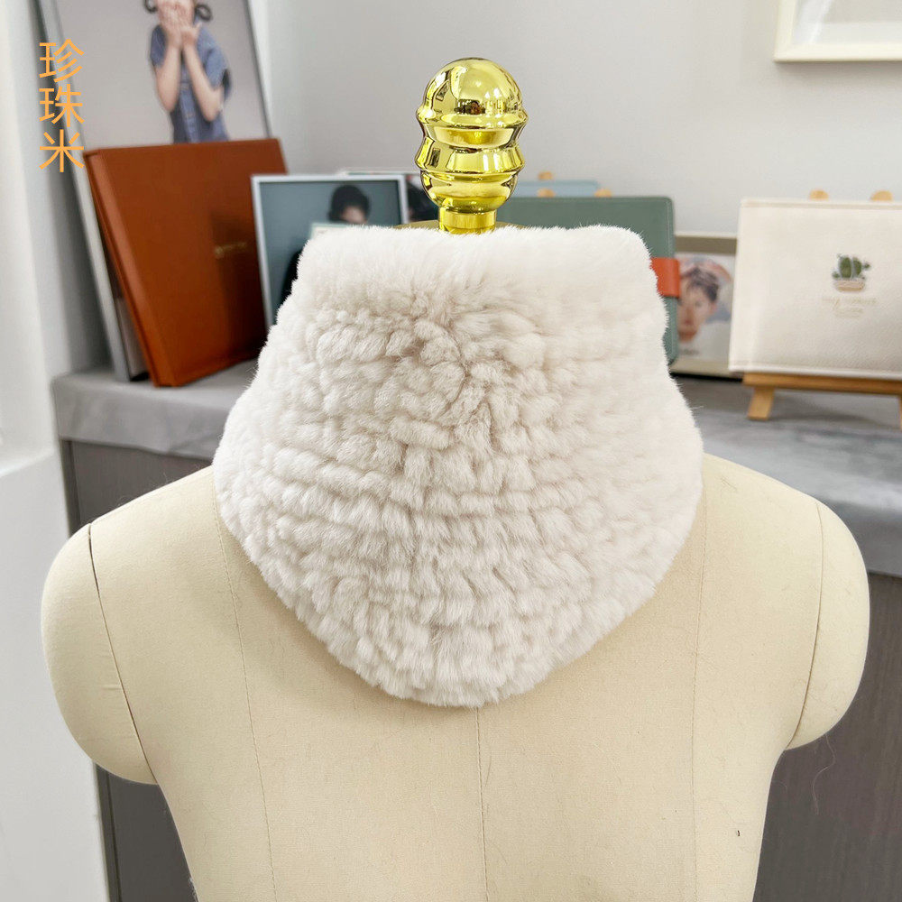 獭兔毛皮草围巾双面编织兔毛围脖女秋冬保暖脖套三角型脖套围脖