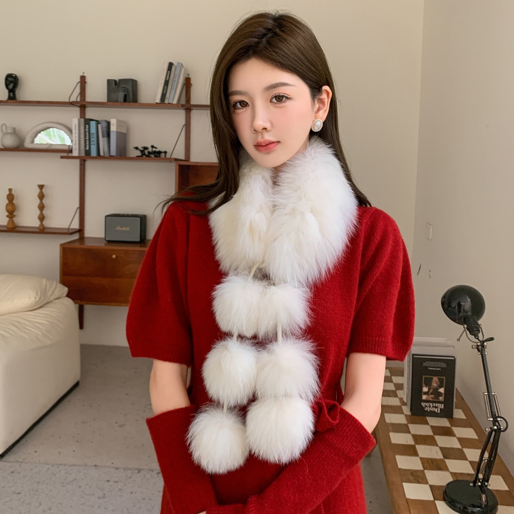 毛球球毛狐狸毛皮草双面编织围巾