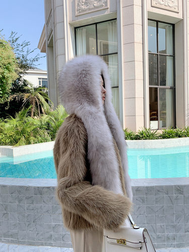 整皮双面编织皮草帽子围巾一体