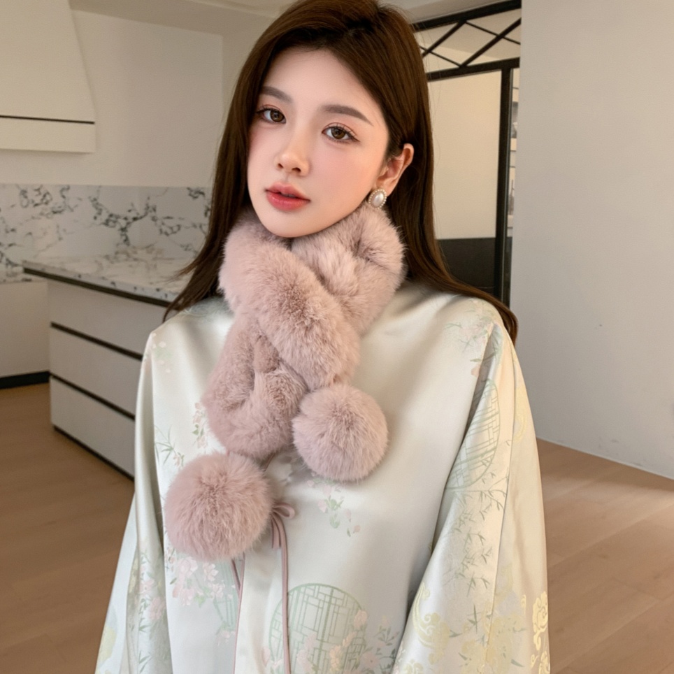真毛兔毛围巾女皮草毛绒交叉围脖