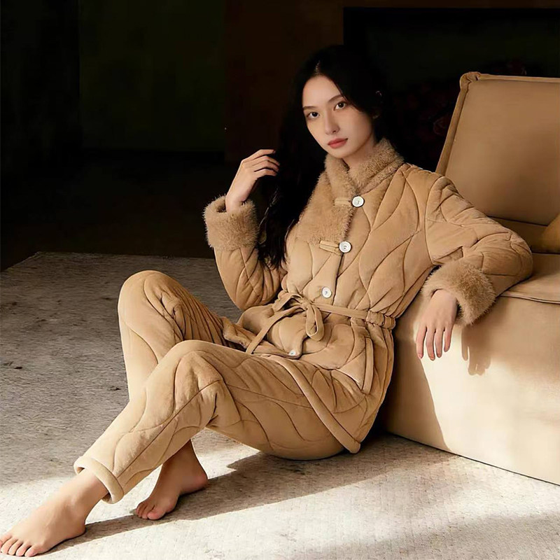 斯服玛三层夹棉睡衣女冬季加绒加厚流星线条驼色保暖秋冬家居服,女士内衣/男士内衣/家居服,睡衣/家居服套装,淘宝优惠券,粉丝福利购,淘宝优惠卷