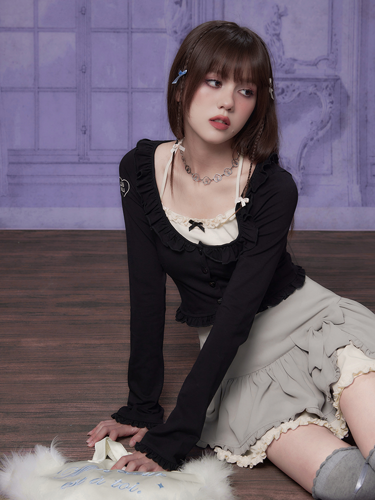 春季挂脖短款两件套纯欲风