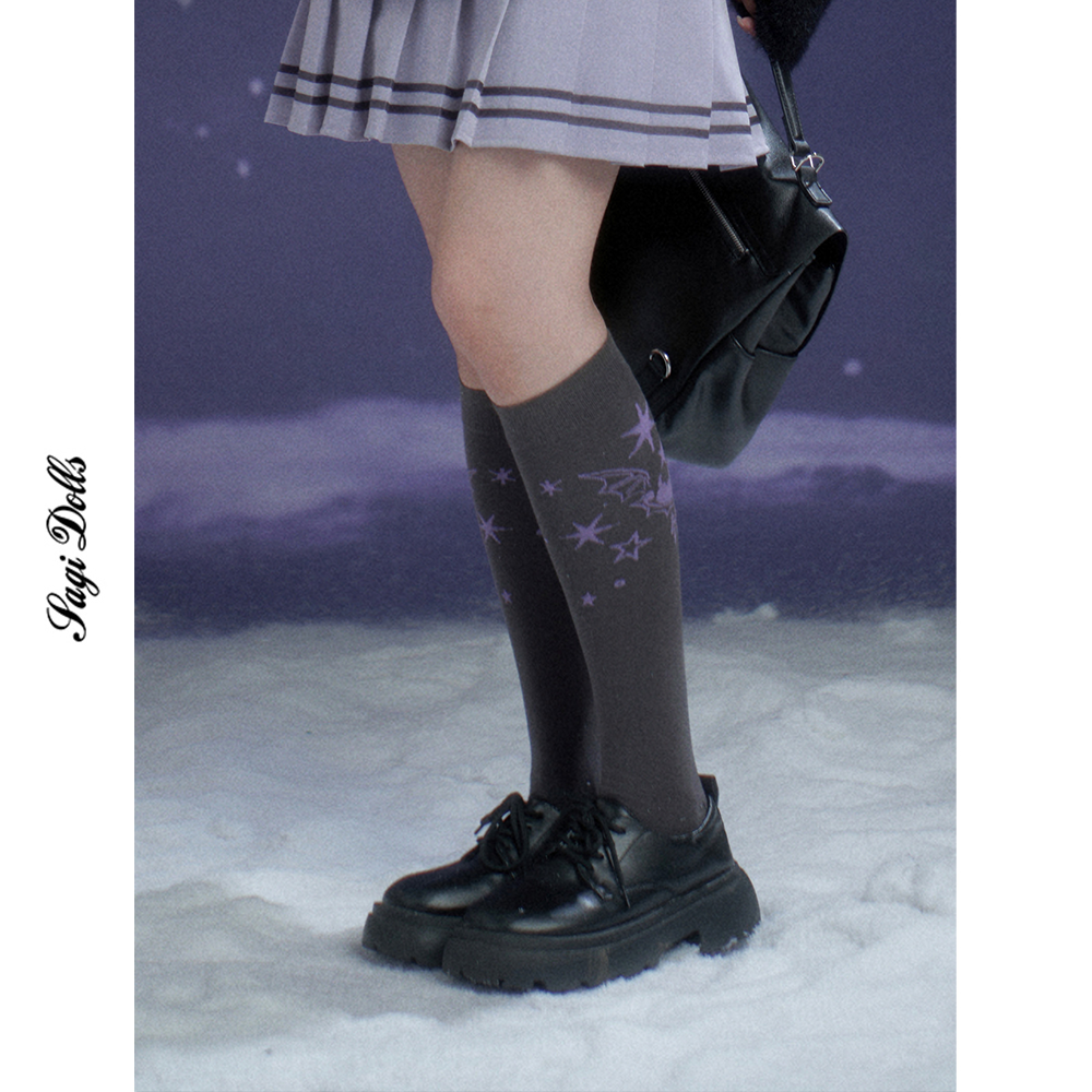 SagiDolls少女斗志 原创甜酷灰紫涂鸦小腿袜中筒袜JK袜瘦腿长袜