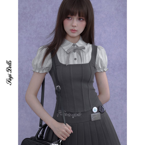 SagiDolls少女斗志经典版型!甜美学院风假鱼骨泡泡袖假两件小上衣