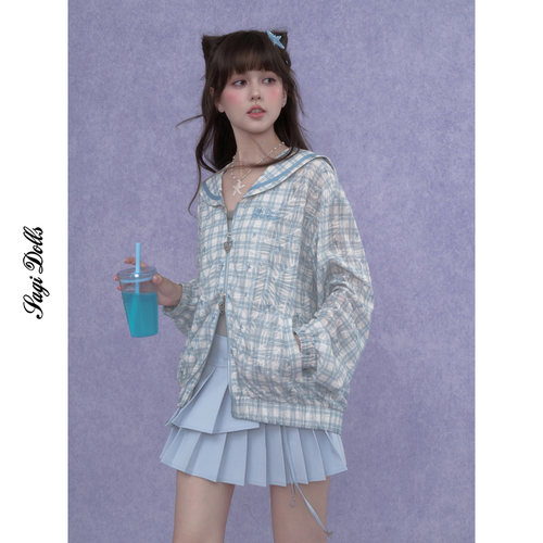 SagiDolls少女斗志 #碧空树影#蓝白水手领清透防晒外套度假呼吸感