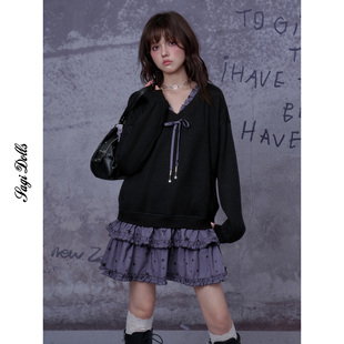 SagiDolls少女斗志不挑身材 2025万圣节小魔女黑紫针织拼接连衣裙