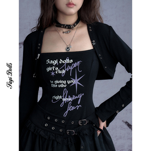 SagiDolls少女斗志拯救吊带!#黯星#百搭黑色小罩衫防晒坎肩短外套