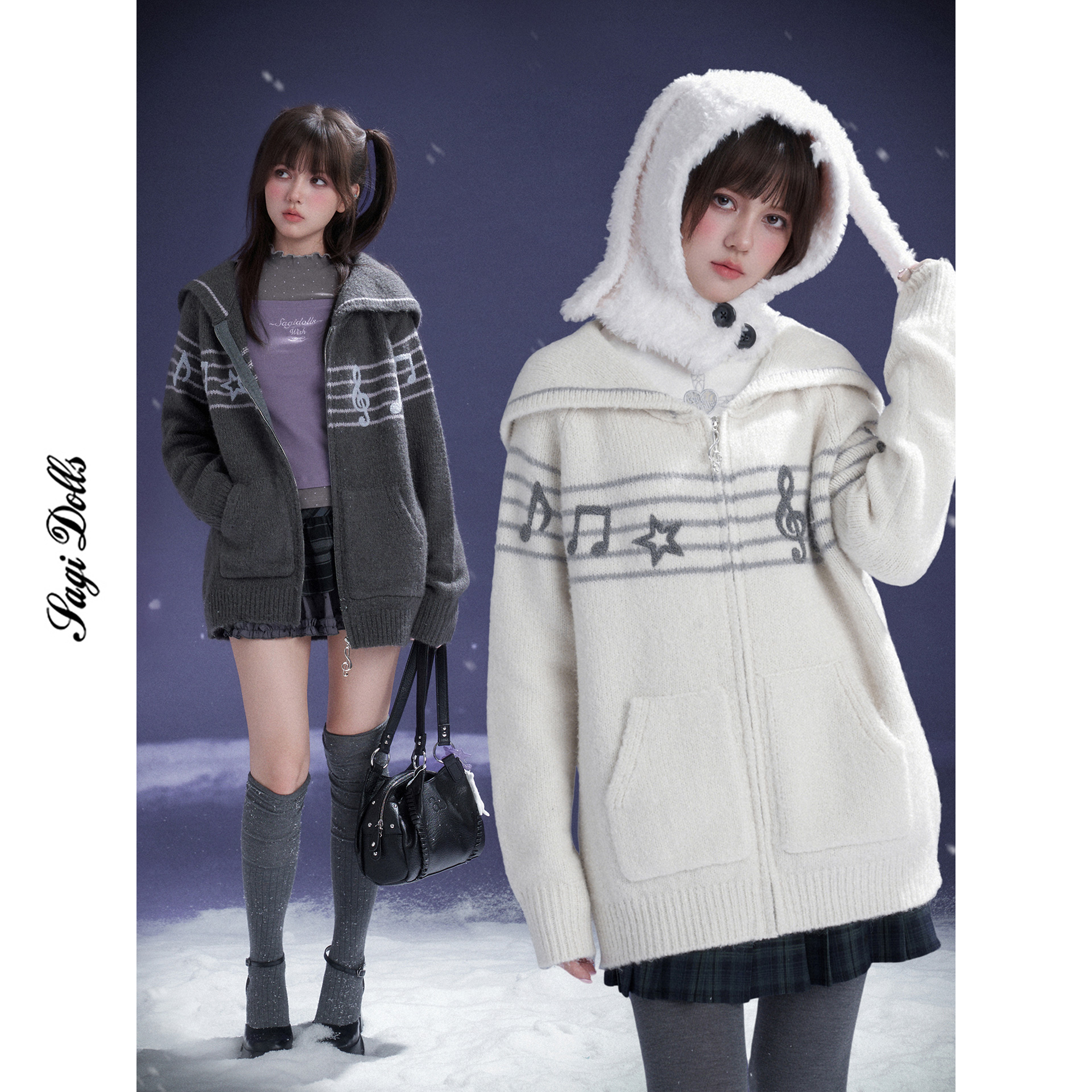 SagiDolls少女斗志 甜酷翻领毛衣女款2025新款外套保暖百搭针织衫