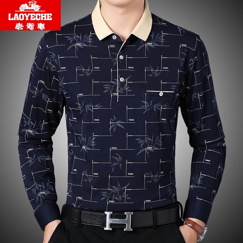 老爷车翻领长袖印花T恤男中年春秋爸爸装真口袋上衣服打底polo衫,男装,T恤,淘宝优惠券,粉丝福利购,淘宝优惠卷