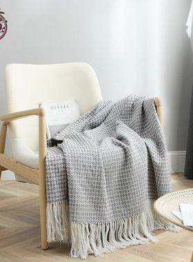 现代针织搭巾样板间装饰毯沙发毯简约羊毛毯银灰色软装床尾毯呢子