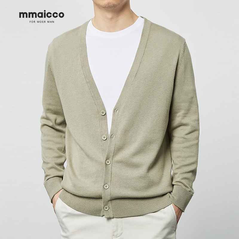 墨麦客春秋季针织开衫外套男士棉质空调衫韩版V领休闲薄款毛衣