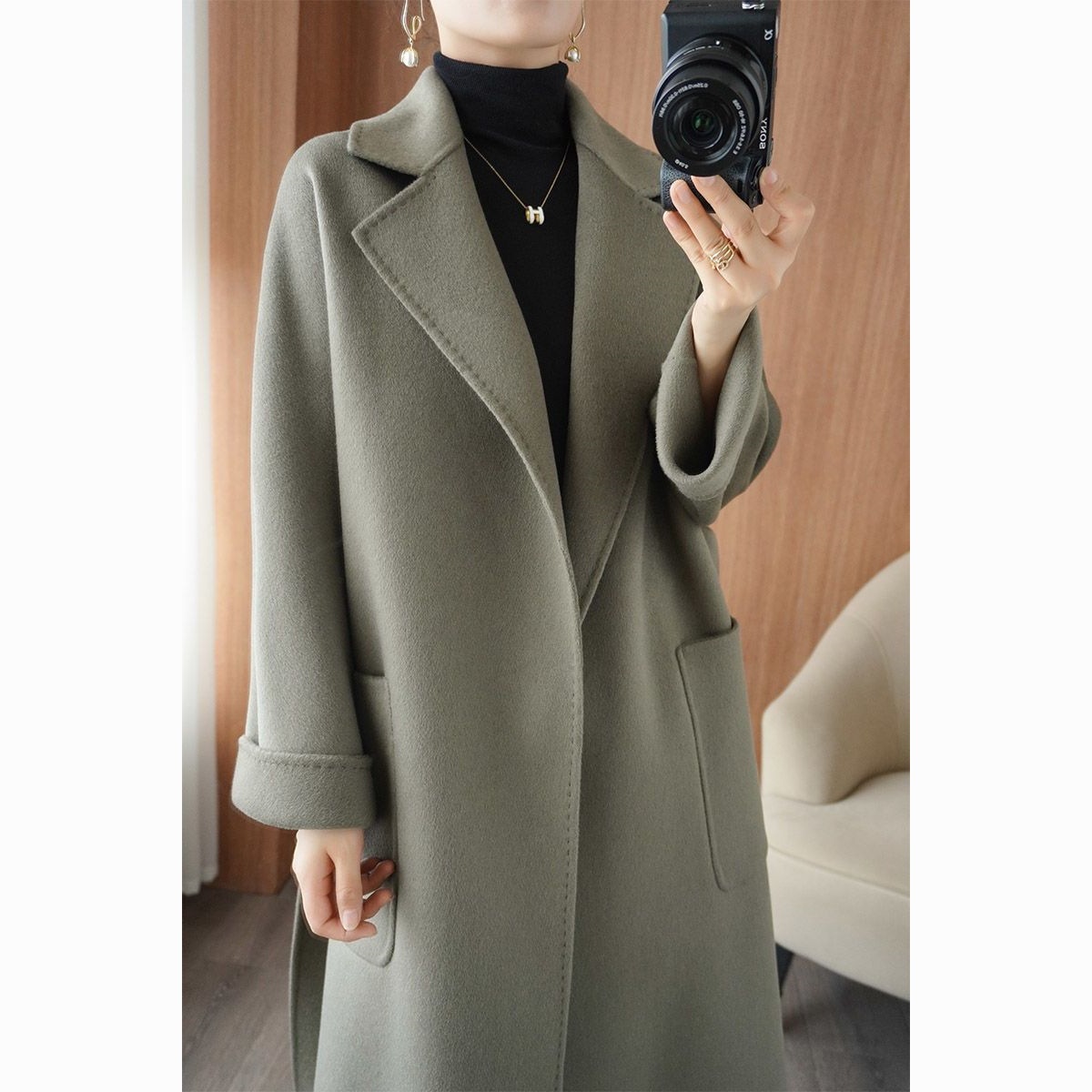 羊毛大衣秋冬加厚宽松双面毛呢子外套长款羊毛外搭女装反季