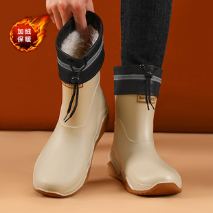 时尚中筒雨鞋男款外穿防滑雨靴外卖骑手专用水鞋防水保暖加绒水鞋