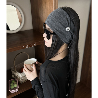 纽扣款运动毛线空顶帽子包头巾围脖多用款秋冬保暖弹力发带时尚女