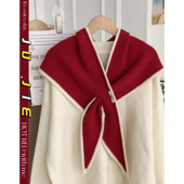 针织穿洞大三角披肩女春秋保暖外搭红色交叉百搭时尚 围巾毛线学生