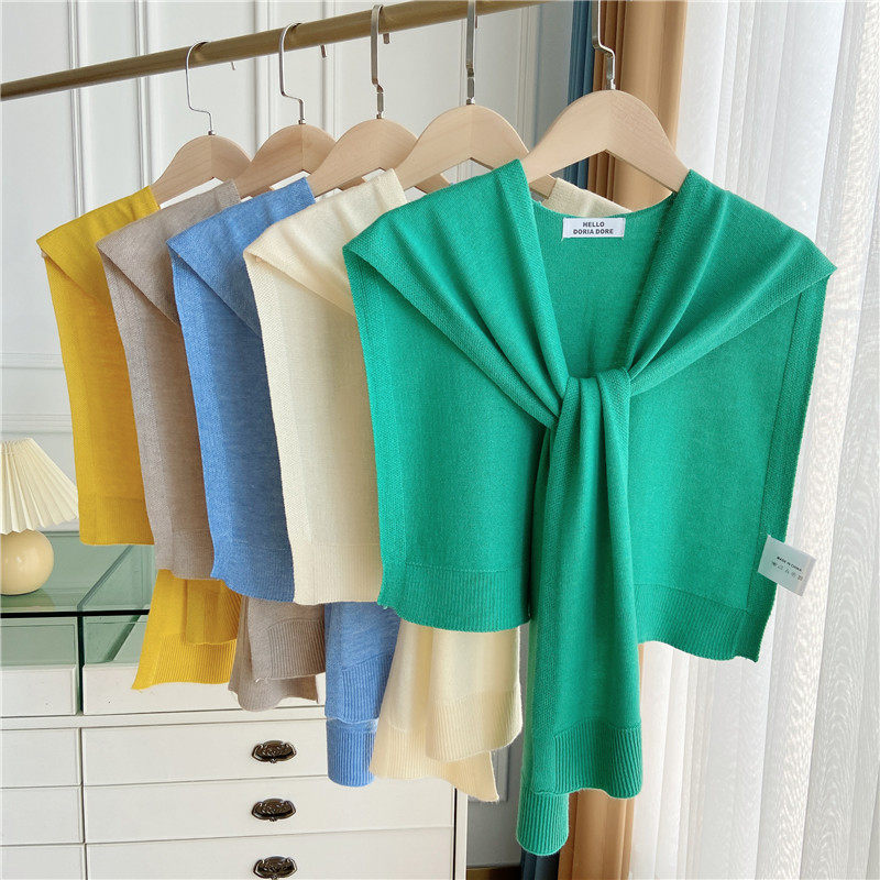 羊毛搭肩多用小披肩网红春秋衬衫外搭夏季空调房打结针织羊绒围巾