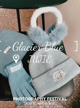 冰岛蓝色复古毛线针织帽子耳罩手套围巾搭配女保暖护耳冷帽围脖潮