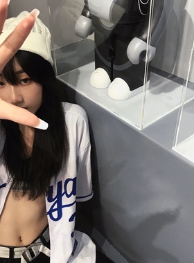 vintage古着原宿街头数字BF嘻哈风格宽松球衣棒球开衫短袖男女