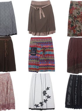 古着vintage少女软妹拼布裙花色复古废土风纯棉拼色半身裙长裙N11