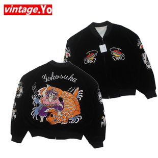 古着vintage日本原宿丝绒横须贺重工刺绣夹克外套棒球服男女