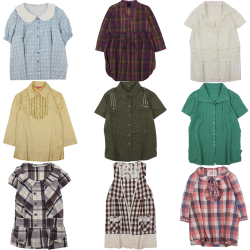 vintage古着日系田园清新森系少女文艺复古棉布短袖衬衫上衣T14