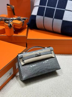 凯莉一代水晶灰美洲鳄鱼皮银扣手提包女士包
