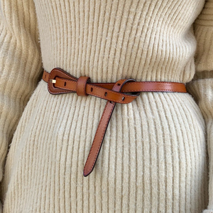 带 裤 连衣裙腰带女绿色简约百搭女士真皮皮带大衣细装 饰裙子时尚