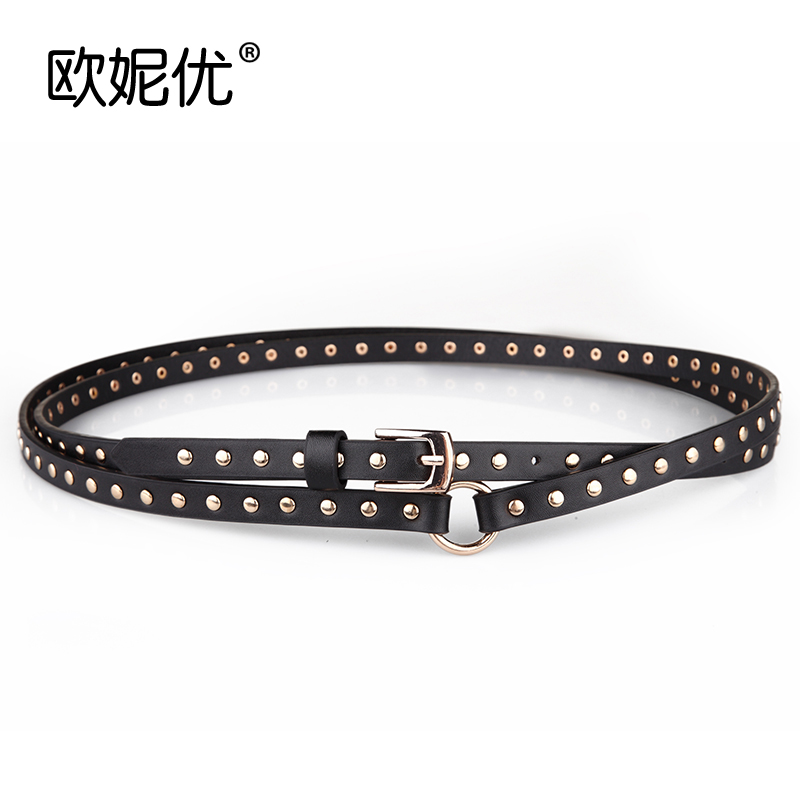 朋克铆钉黑色两圈休闲风细腰带