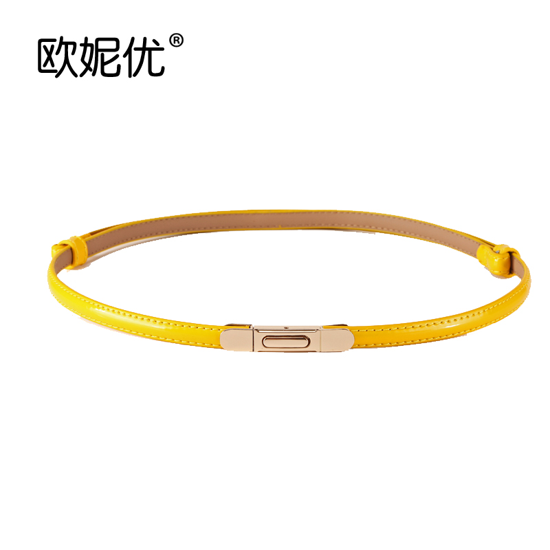女士漆皮真皮皮带细款腰带牛皮