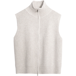 翻领双拉链无袖针织开衫软糯舒适无袖坎肩马甲背心女叠穿上衣外套