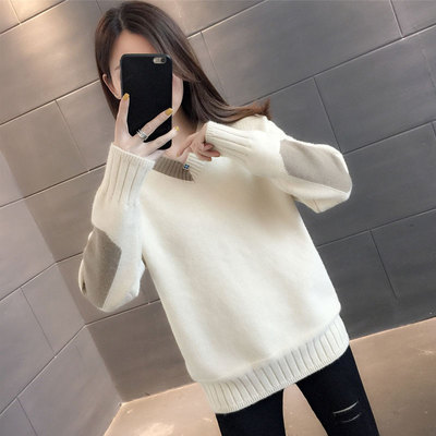 拼色毛衣v领毛衣女套头