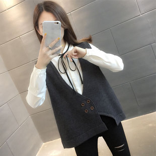 V领套头女士毛衣宽松时尚 女小马甲纯色上衣女马甲背心 背心针织衫