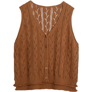 镂空针织马甲背心女叠穿V领宽松无袖外搭坎肩毛线马夹2025年新款