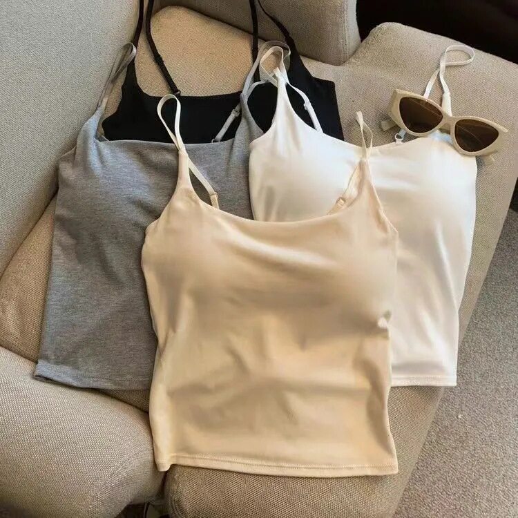 纯欲甜妹吊带背心女内搭外穿美背带胸垫褶皱设计感修身显瘦上衣女