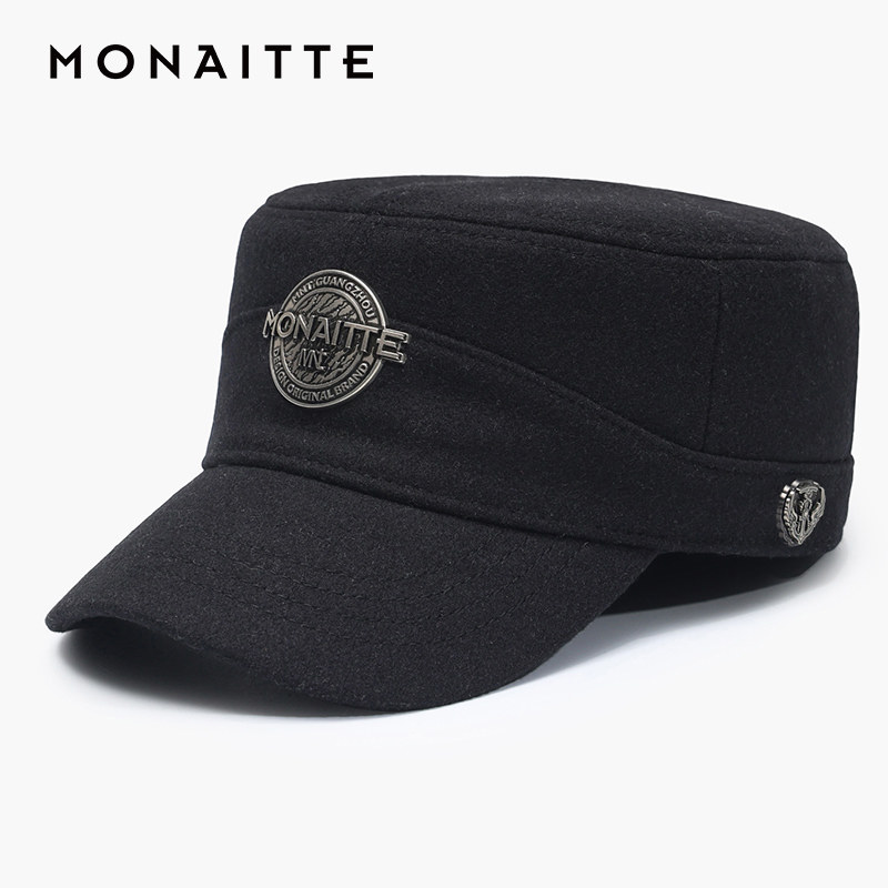 蒙奈特帽子男秋冬新款时尚鸭舌帽中老年大头大码百搭黑色平顶帽女