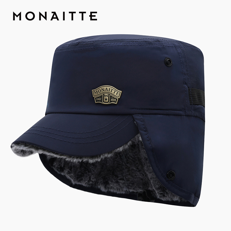 高品质加绒保暖护耳平顶帽