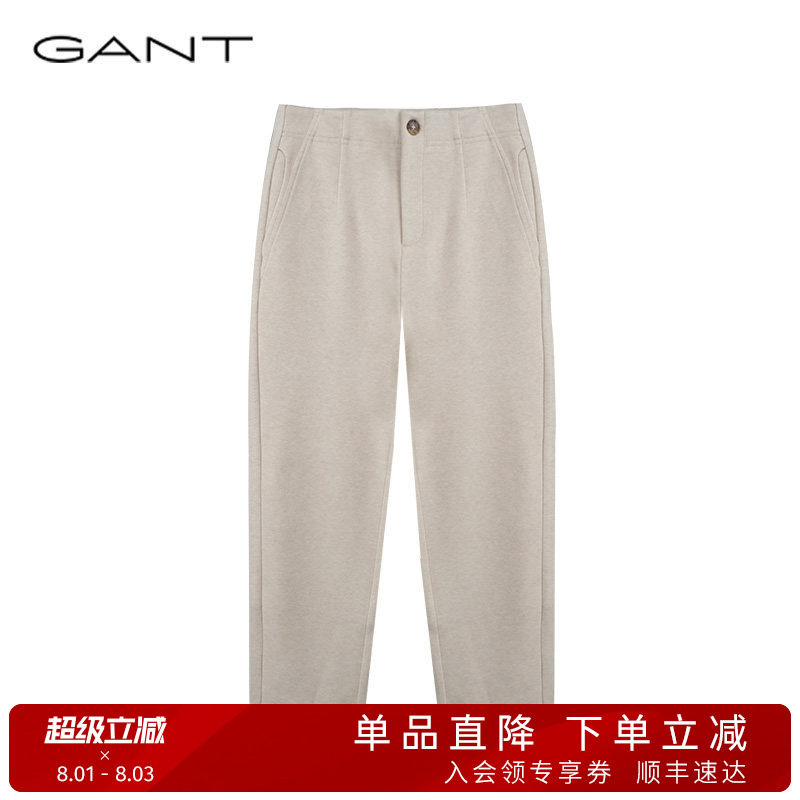 GANT/甘特秋冬新款女士加绒毛呢厚裤子纯色简约通勤直筒休闲长裤