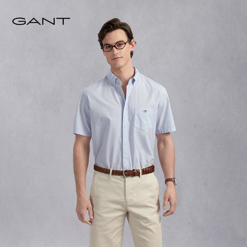 GANT/甘特夏季纯棉男士短袖衬衫