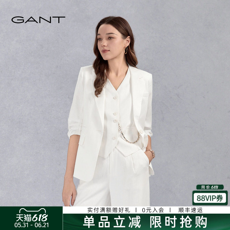 GANT/甘特春夏季新款女士轻薄舒透七分袖通勤休闲气质单西服外套