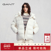 GANT 连帽白鸭绒亮面羽绒服外套 女轻暖面包服短款 甘特25冬季 新款