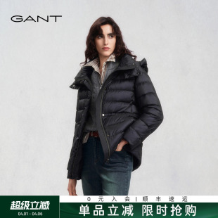 新款 女士鹅绒羽绒服收腰轻便温暖连帽休闲羽绒服 甘特秋冬季 GANT
