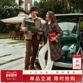 GANT 菱格复古老钱风翻领羽绒服外套 女士中长款 甘特2025冬季 新款