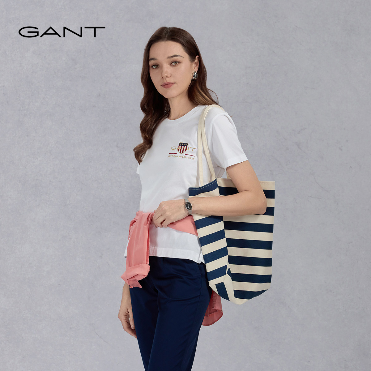 【100%棉】GANT/甘特夏季新款男女同款简约学院风舒适短袖休闲T恤